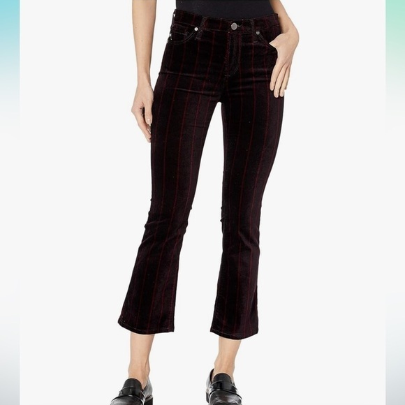 Adriano Goldschmied The Jodi Crop high Rise Slim Flare crop black velvet pants - Picture 1 of 13